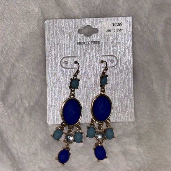 Blue and Gold Dangle Earrings - Picture 3 of 4